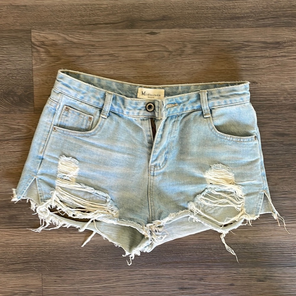 Distressed jean shorts